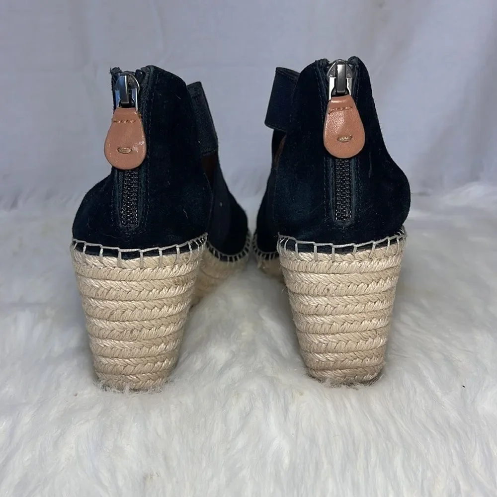 Gentle Souls Colleen Black Suede Elasticized Strap Espadrilles Sz‎ 7.5